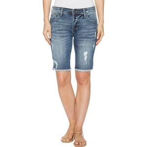KUT From The Kloth Women Blue Rolled Hem Distressed Sophie Bermuda Shorts Size 2